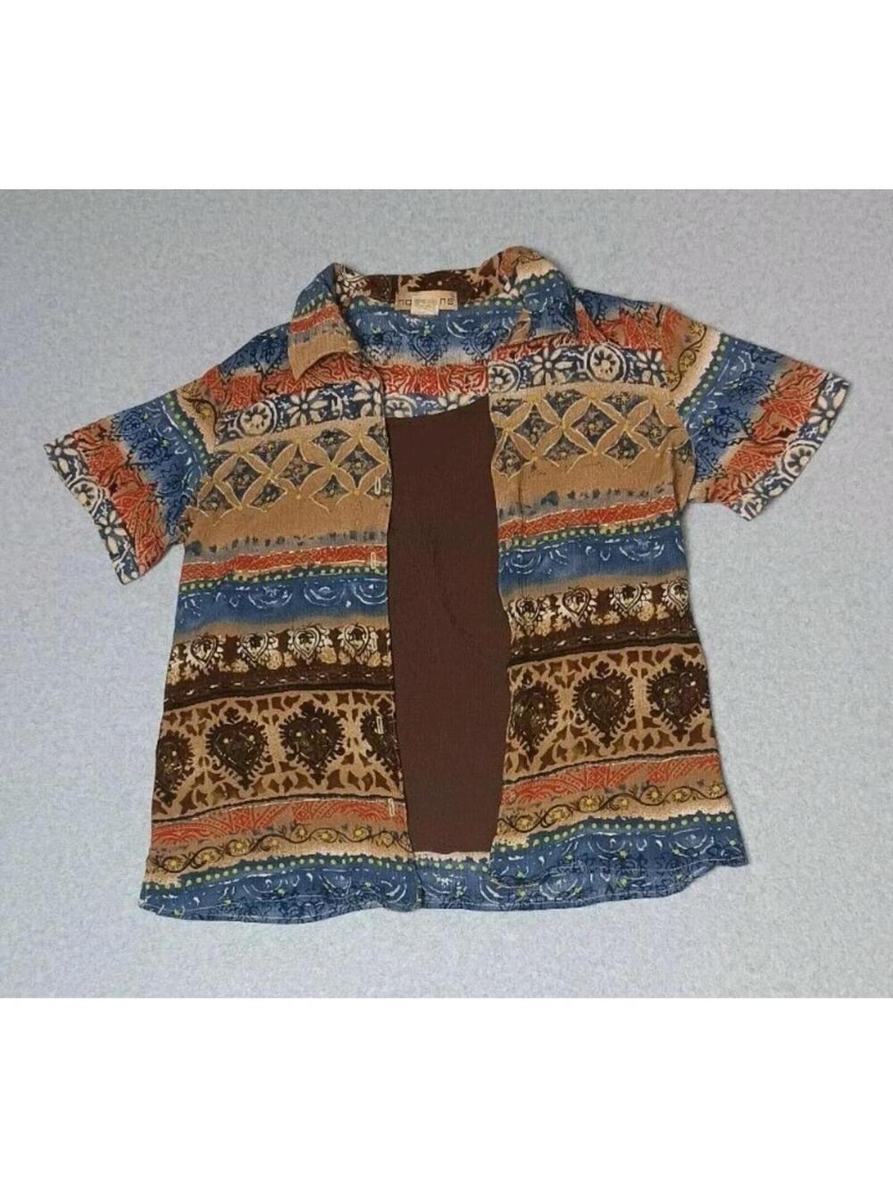 Vintage Notation Short Sleeve Button Up Overlay Blouse Womens Size Small...